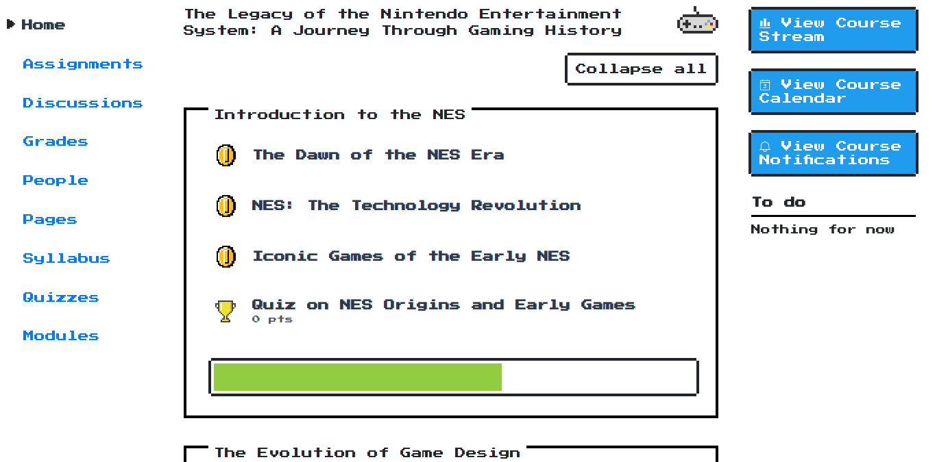 Example course-specific theme - NES gaming history